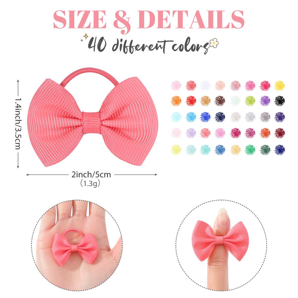 Bulk Pack 24/40/80pcs 2'' Handmade Grosgrain Ribbon Bowknot Elastic Hair Bands for Baby Girls Random Hair Accessories