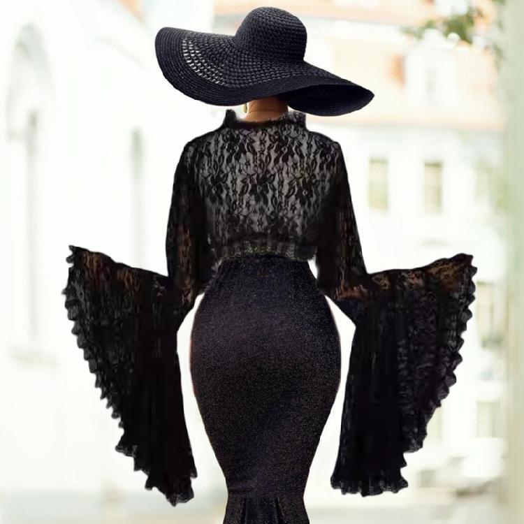 Lace Trimmed Gothic Bridal Flared Sleeve Shrug For Special