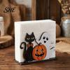 Halloween Gift for Party Lovers Ghost Wooden Napkin Holder, Cute Paper Towel Decorative Rustic Wood Tissue Organizer Stand, Freestanding Dispenser
