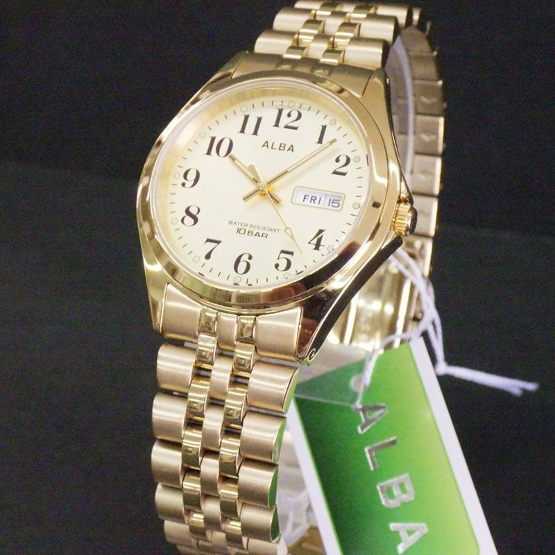 SEIKO ALBA AQGK469 Stainless Steel Gold Color 10 ATM Water-Resistant Watch Price Day-Date Men's