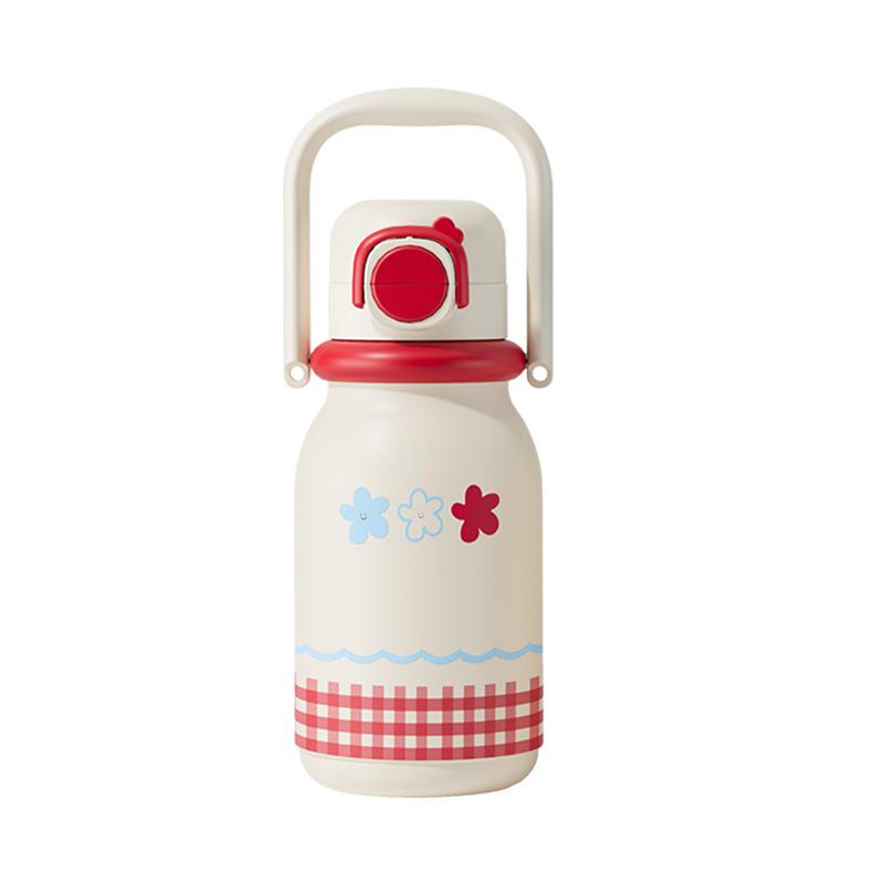 New household small fresh stainless steel thermos cup cute high-value girls straw cup children s double drink accompanying cup 500ml