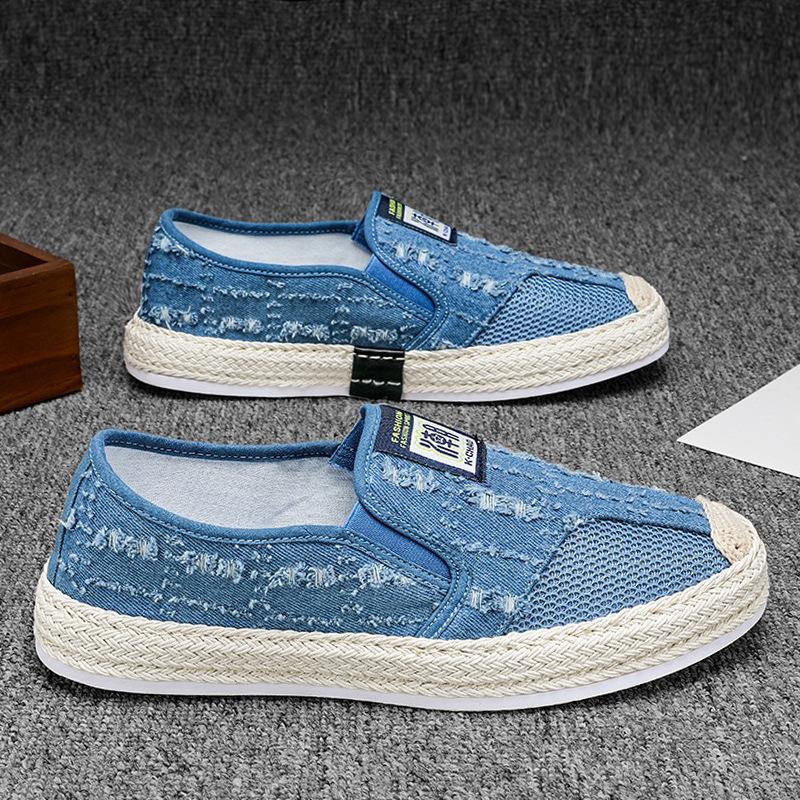 

Soft denim shoes summer mesh straw fisherman shoes youth soft-soled driving loafers 44 синій
