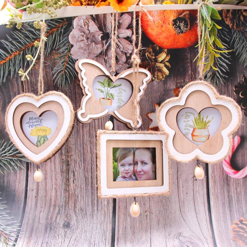 1pc Decorate Tree Hanging Decorations Gifts Home  ? Wooden Photo Frame Pendant Ornaments Prop