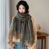 Women Autumn Winter Knitted Scarf Headscarf Lady Men Retro Plaid Print Tassel Scarve Foulard Wrap Shawl Casual Fashion Korean
