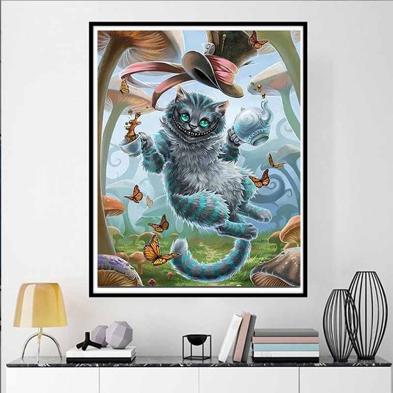 Disney Diamond Painting Alice in Wonderland Cheshire Cat Fantasy Illustration Wall Decoration Embroidery Full Diamond CrossStitchDIYGiftHomeDecoration
