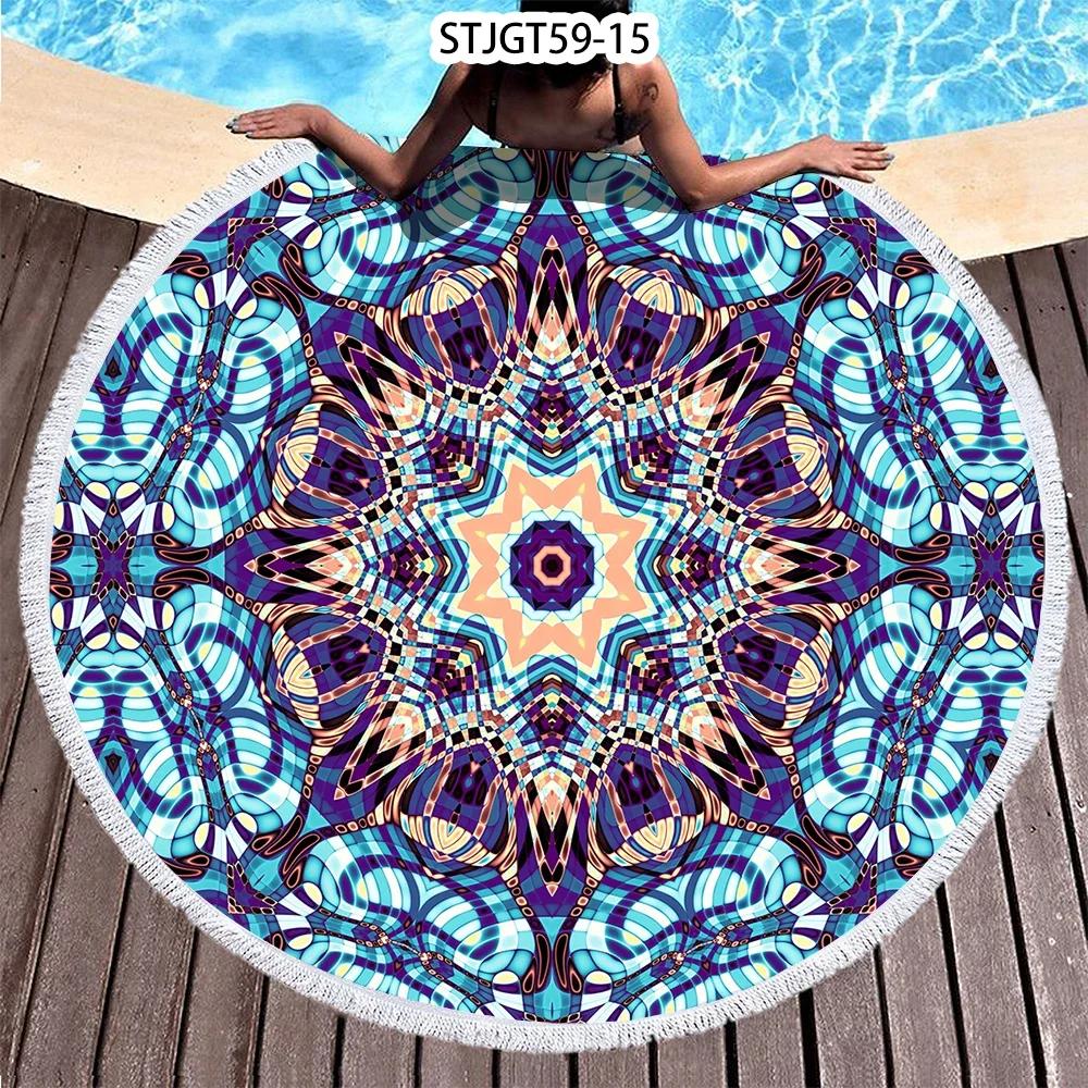 Microfiber Round Beach Towel Sport Scarf Mandala Circle Serviette De Plage Toalla Playa Swimming Bath Towel with Tassel