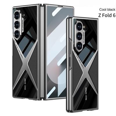 Funda de Cuero Electrochapado para Teléfono Samsung Galaxy Z Fold 6 5 4 3 Fold6 Fold5 Fold4 Fold3 5G Carcasa Dura Cubierta con Película Protectora
