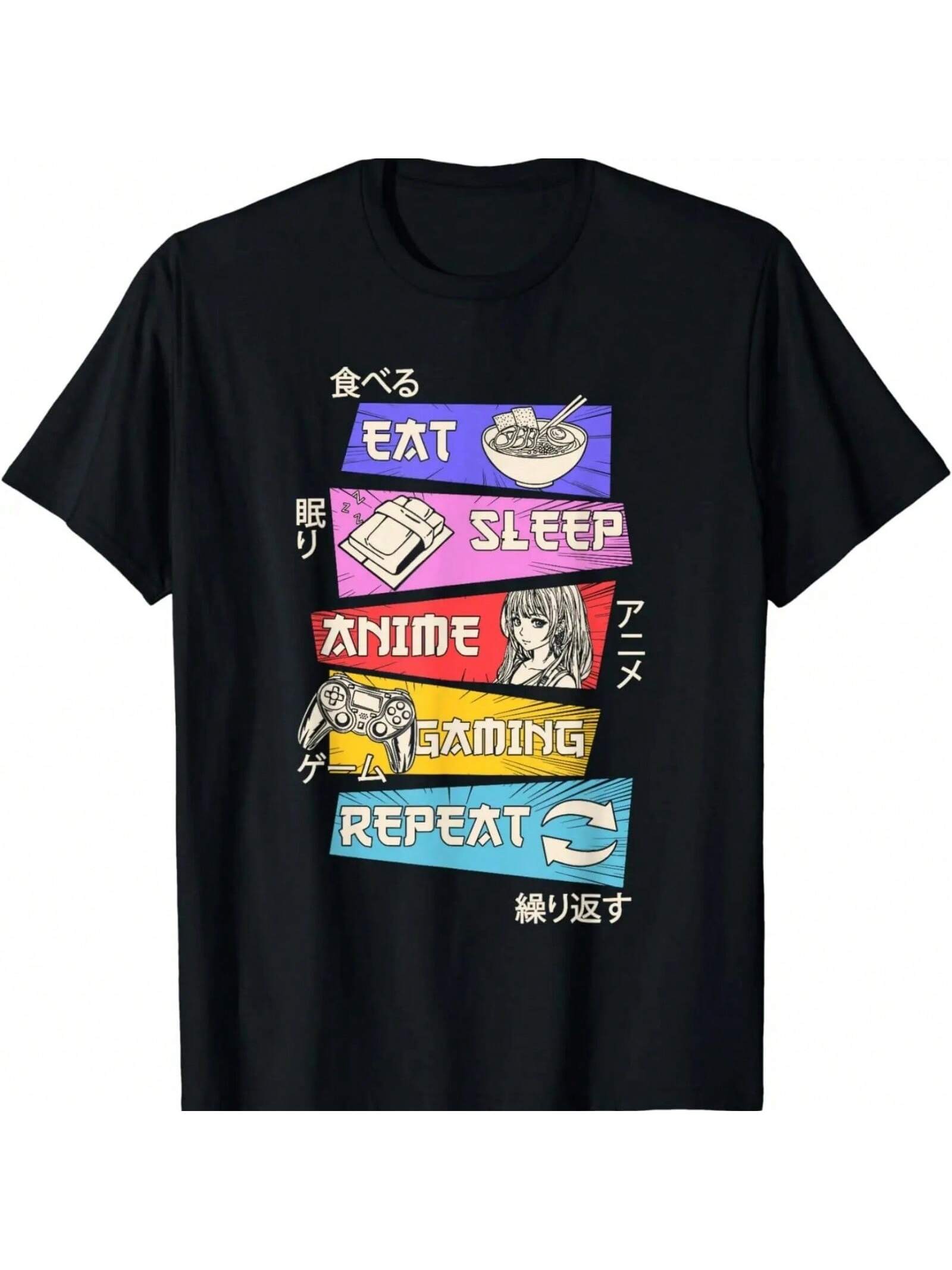 Eat Sleep Anime Gaming Repeat Otaku Gamer Japanese Anime T-Shirt S