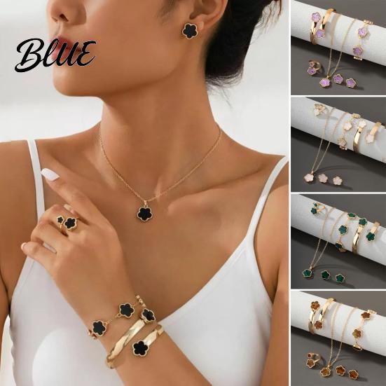Sparkling Rhinestones Jewelry Set 5Pcs/Set Women Lucky Flower Decor Necklace