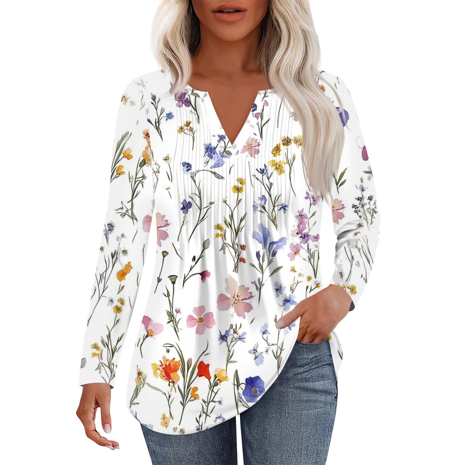 

Женская Мода Повседневная Плиссированная Футболка с V-образным Вырезом Однотонная с Длинным Рукавом Элегантные Топы XL белый