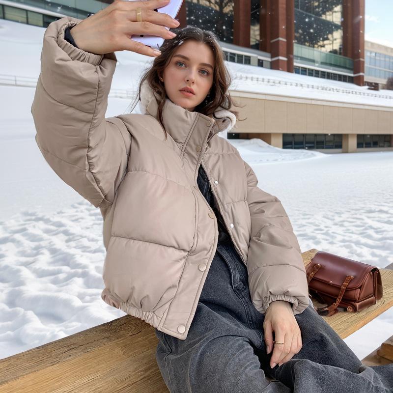 GMXIA Damen Vintage Casual Einfarbig Druck Herbst Winter Langarm Stehkragen Jacken & Mäntel