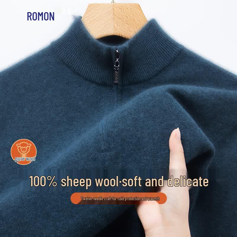 Luomeng Men's 100% Merino Wool Half-Zip Pullover Sweater