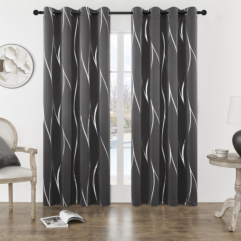 Σετ 2 Συσκοτιστικών Κουρτινών Με Κρίκους Θερμομονωτικών Σκίασης Δωματίου Με Εκτύπωση Φύλλου Κυματισμού Για Υπνοδωμάτιο