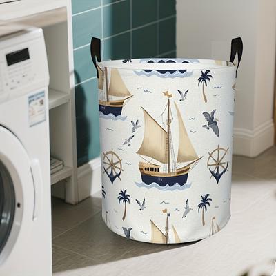 1pc, Nautical-Themed Large-Capacity Storage Basket, Suitable for Laundry And Storage. Ideal for Use In Bedrooms, Bathrooms, Laundry Areas, And On Shel