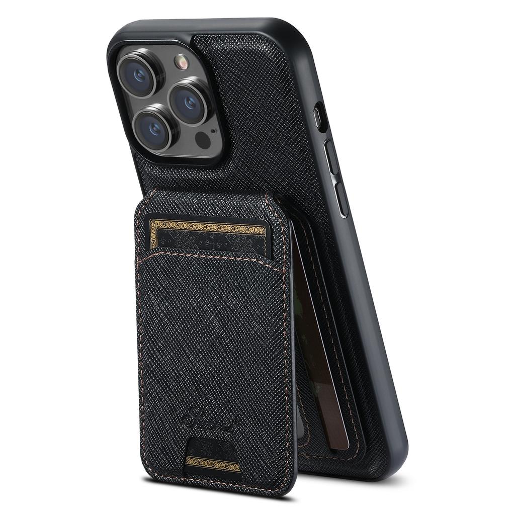 SUTENI H18 For iPhone 15 Pro Max Magnetic Case Cross Texture Leather+TPU Cover with Detachable Card Bag