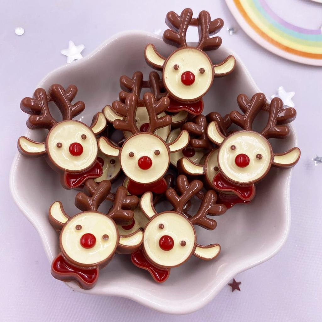 Resin Kawaii Colorful Santa Christmas Tree Snowman Gingerbread Man Flat Back Cartoon Figurines 10PCS Scrapbooks DIY Decor Crafts