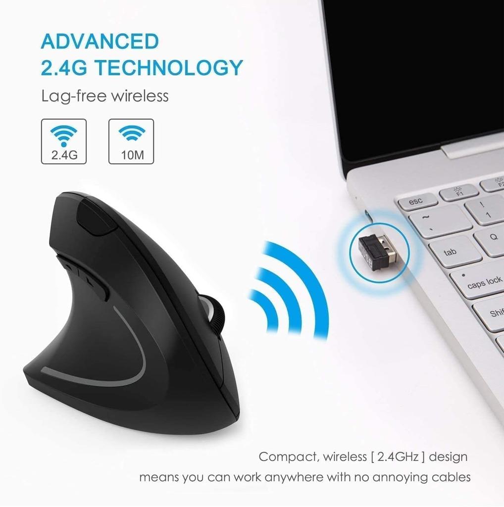BeWishes Ergonomic Left-Handed Mouse, 2.4G Left-Handed Wireless Vertical Mouse with 3 Adjustable DPI (80012001600), Especially for Left-Handed People