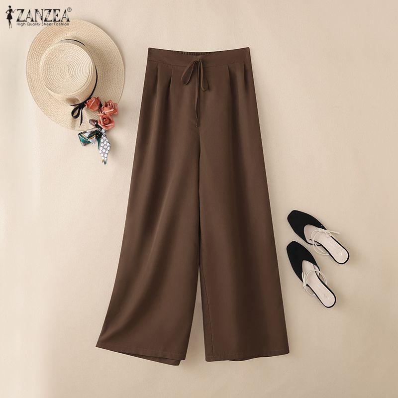 ZANZEA Women Casual Elastic Waist Solid Color Loose Pants