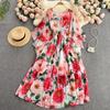 Flower Series Elegant Printing Fairy Air Horn Sleeves Elegant Chiffon Dress Summer New Seaside Holiday Long Dress
