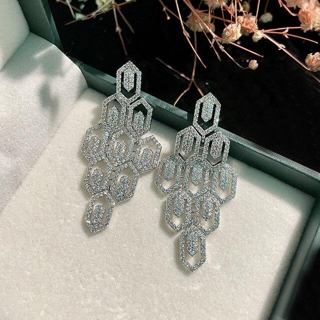 

Серьги из серебра 925 пробы, медные микроинкрустированные шестиугольными полыми бриллиантами в европейском и американском стиле, серебряные иглы 925 пробы белый