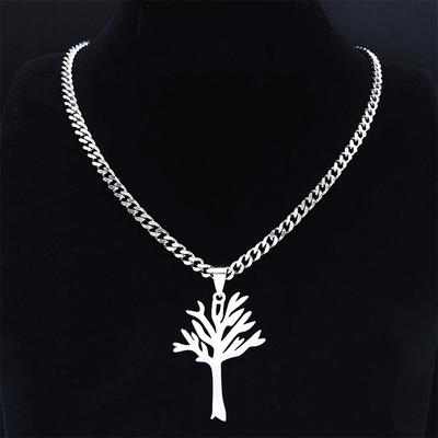 Collar con colgante de árbol de la vida de acero inoxidable, estilo hip-hop moderno, cadena de clavícula de alta gama con personalidad para regalo de joyería unisex