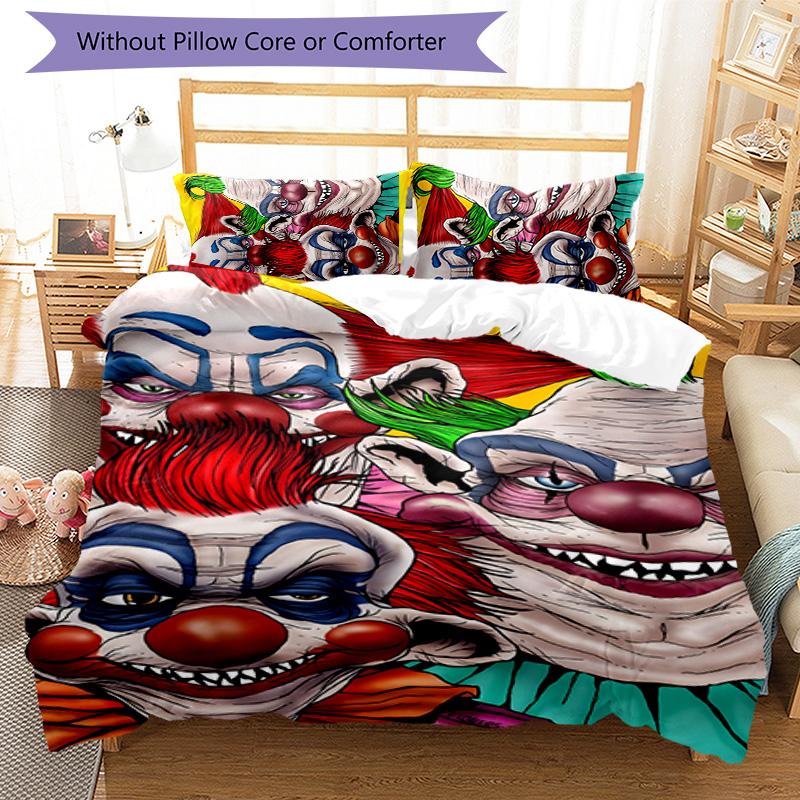 Horror Clown Circus 3pcs Bedding Set Duvet Cover Closure Includes 1 Duvet Cover & 2 Pillowcases for All Seasons Bedroom Home Dorm Decor