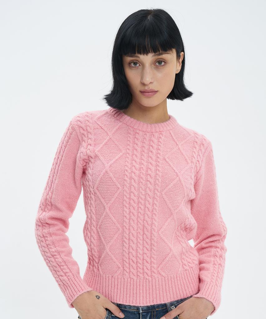 BLOND9 Fisherman Cable Wool Knit Sweater_Pink Rose