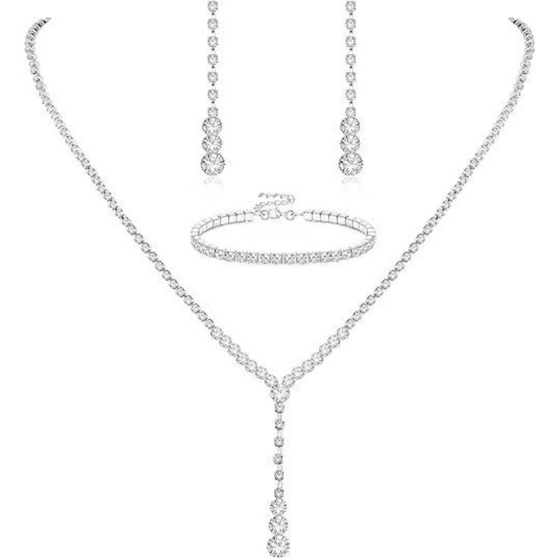 Свадебные украшения Комплект из двух предметов Свадебные аксессуары Европейский и американский Высококлассный Люкс Супер блестящий Синий Полностью бриллиантовый Набор из колье и серег