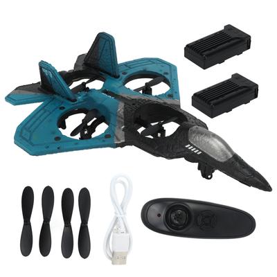 2.4 GHz Kids RC Glider Model LED Light Stable Flight Remote Control Plane Toy with Propeller Blue 3 Batteries