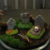 Halloween Graveyard Signs Tombstones Yard Signs, Realistic Outdoor Bonsai Scene Layout Lawn Decorations for Horror Party Garden Cracked Skull Decor