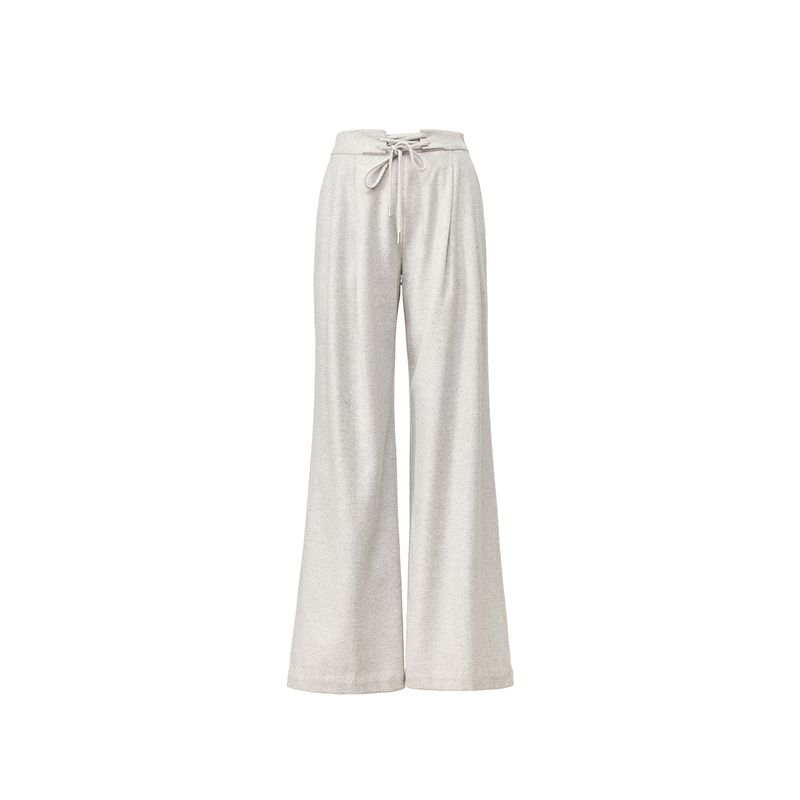 

Blacknini Yin Huafu/ Thin Flash Pants Du + Luxury with Bright Silk Fleece Lace-up Casual Loose Wide-Leg Pants Gray L