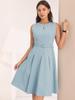 Hobemty Midi Work Fitted Gray Size S Women's Knee-Length Dress, Sleeveless, Zip-Up, Belted, Flare, Blue,