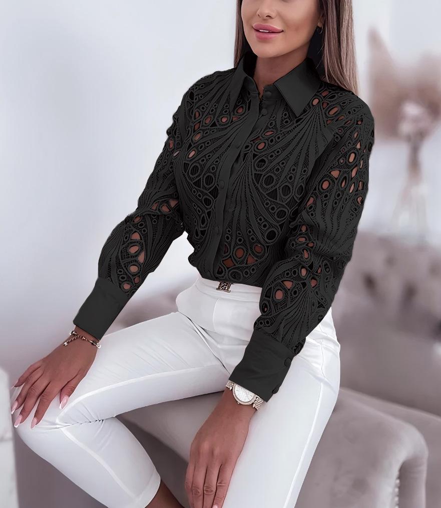 Women's Versatile Spring/Autumn Lace Hollow Long-Sleeve Shirt
