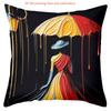 Stylish Women with Umbrellas on Black Pillows 2D Printed Polyester pillowcase, sofa decorative cushion cov Headboard Pillow