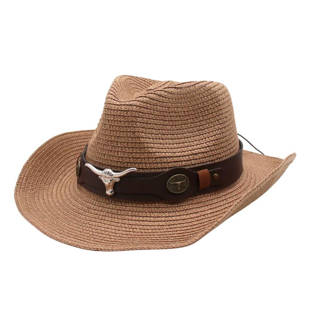 UV Protection Western Cowboy Hat Wide Brim Sun Hat Casual Straw Cap