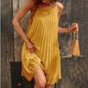 European and American new temperament elegant solid color sleeveless round neck pleated dress