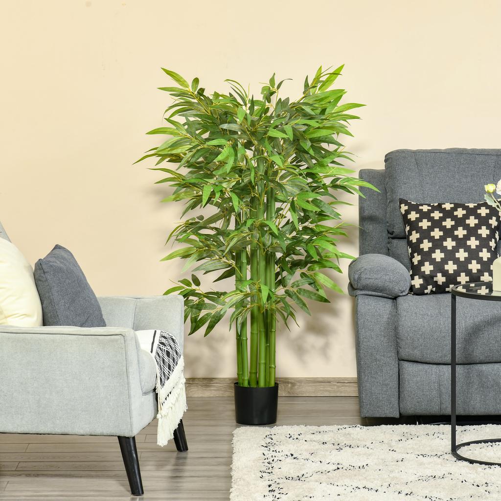 Artificial Plant, Plastic Bamboo In Pot, 780 Leaves, Realistic Look, Minimal Maintenance, 140 Cm, Green