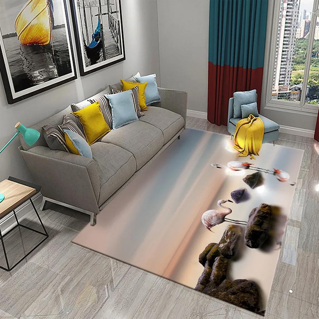 3D Schöner Flamingo Teppich Reizende Tierteppiche für Wohnzimmer Kinderzimmer Eingang Dekor Teppiche Badezimmer Küche Rutschfeste Matten