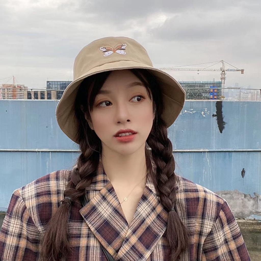 Summer Ladies Bucket Hat Butterfly Embroidered Foldable Flat Bottom Summer Fishing Fisherman Fashion Hat Hip-hop Hat