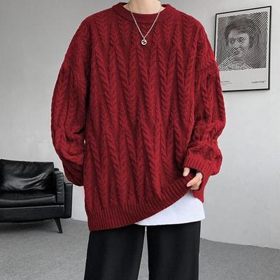 Herren warmer modischer vielseitiger Übergröße Grobstrickpullover weicher hochwertiger Stoff Rundhalsdesign locker lässig Sport Langarm Strickpullover
