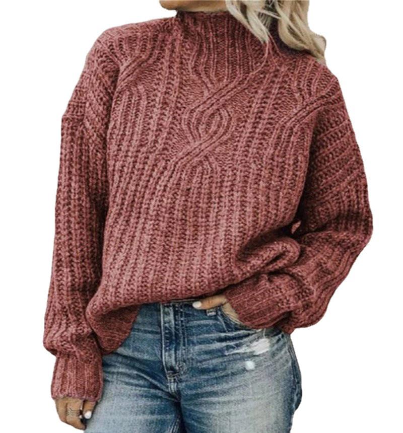 European & American Women's High Neck Cable Knit Pullover Sweater - 2026 Fashion Arrival