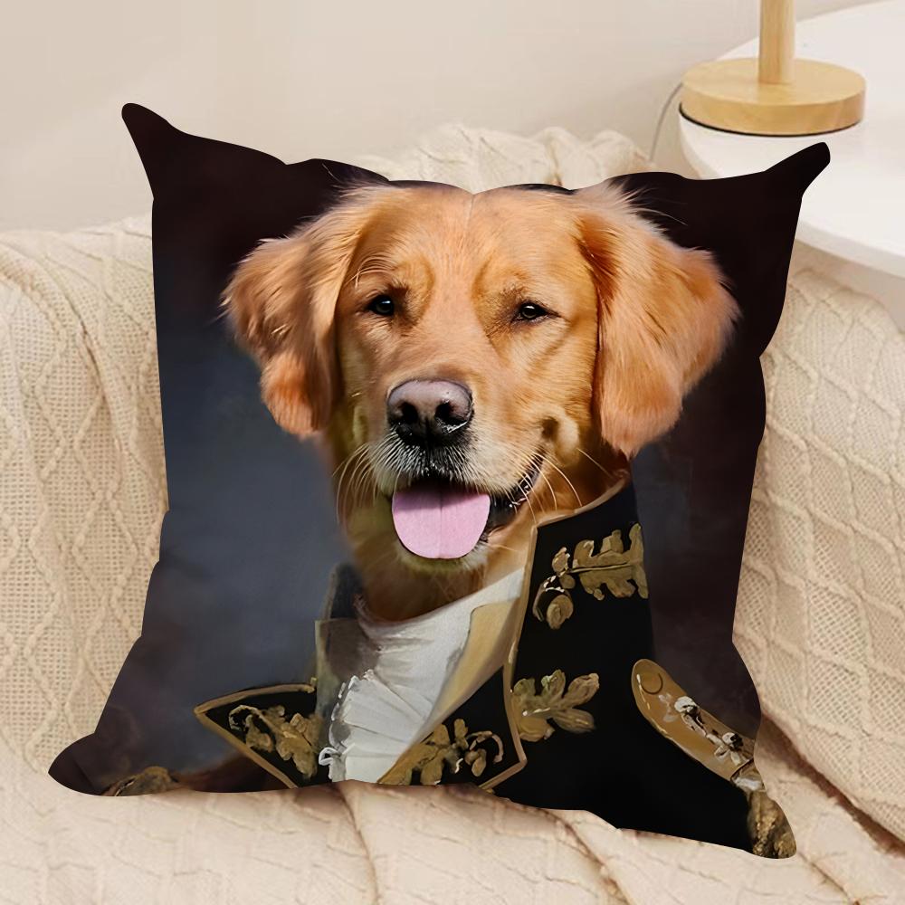 Renaissance Royal Dog Cushion Cover Silky Short Plush Invisible Zipper Dustproof Sofa Pillow Case for Home Decor