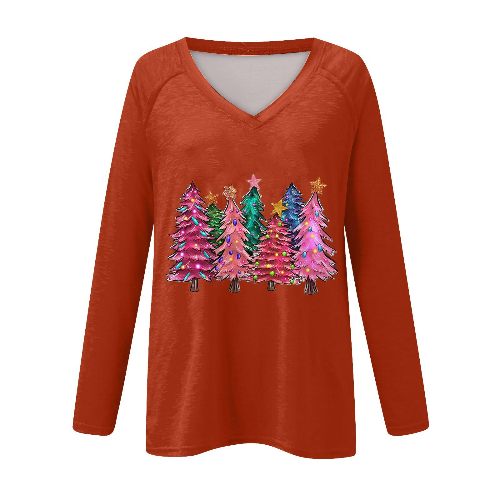 

Женская повседневная мода снежинка напечатанный винтажный повседневный принт длинный рукав V-образный вырез пуловер топ блузка XL винный