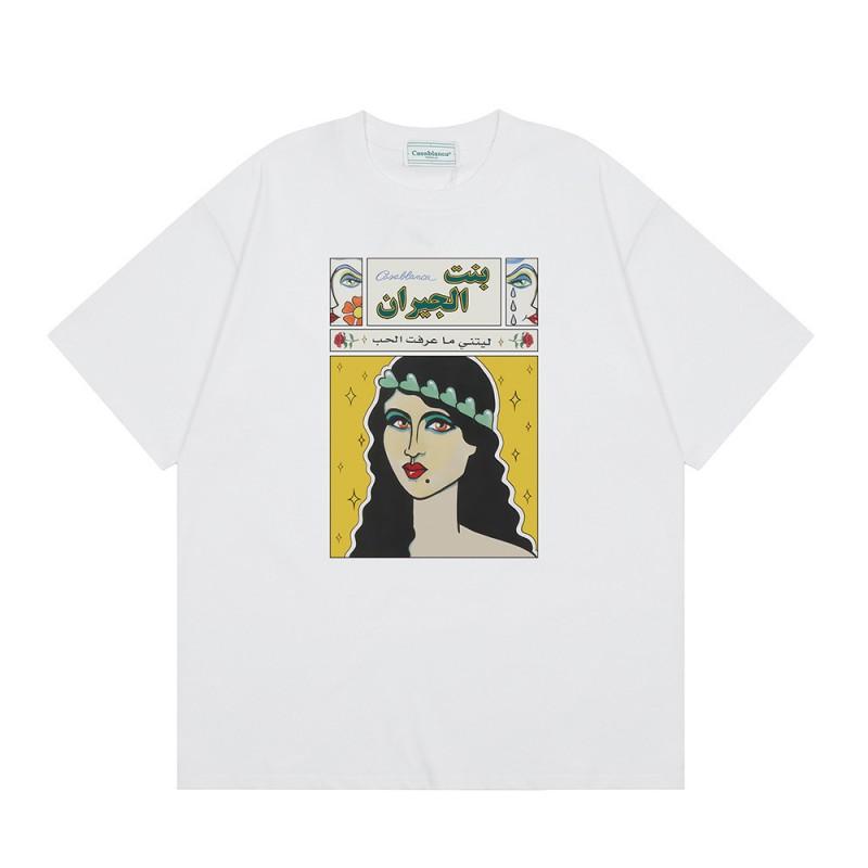 T-shirt Imprimé Casablanca Hommes Femmes Coupe Ample Manches Courtes Haut Décontracté