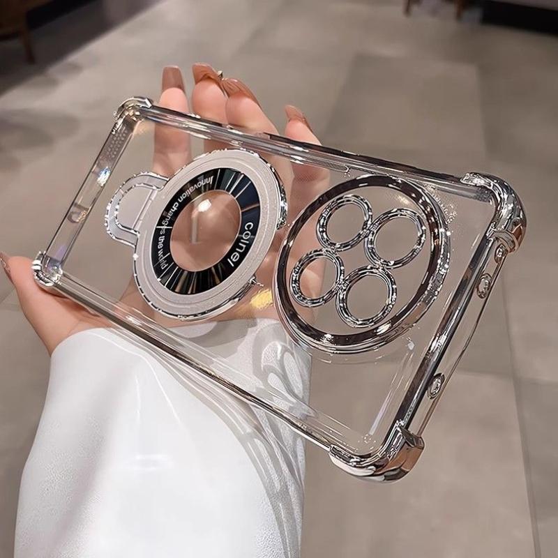 Case For OnePlus 13 13R ACE 5 Pro Airbag Ultra Transparent Plating Magnetic Bracket Case For OnePlus 13 Anti Fall Phone Caser