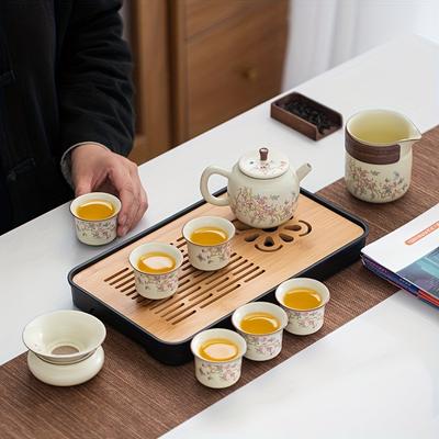 1 zestaw Kung Fu Tea Set do użytku domowego na zewnątrz, przenośny zestaw do herbaty, zawiera czajniczek, filiżanki do herbaty, sitko do herbaty i torbę do przechowywania zestawu do herbaty do domu, salonu