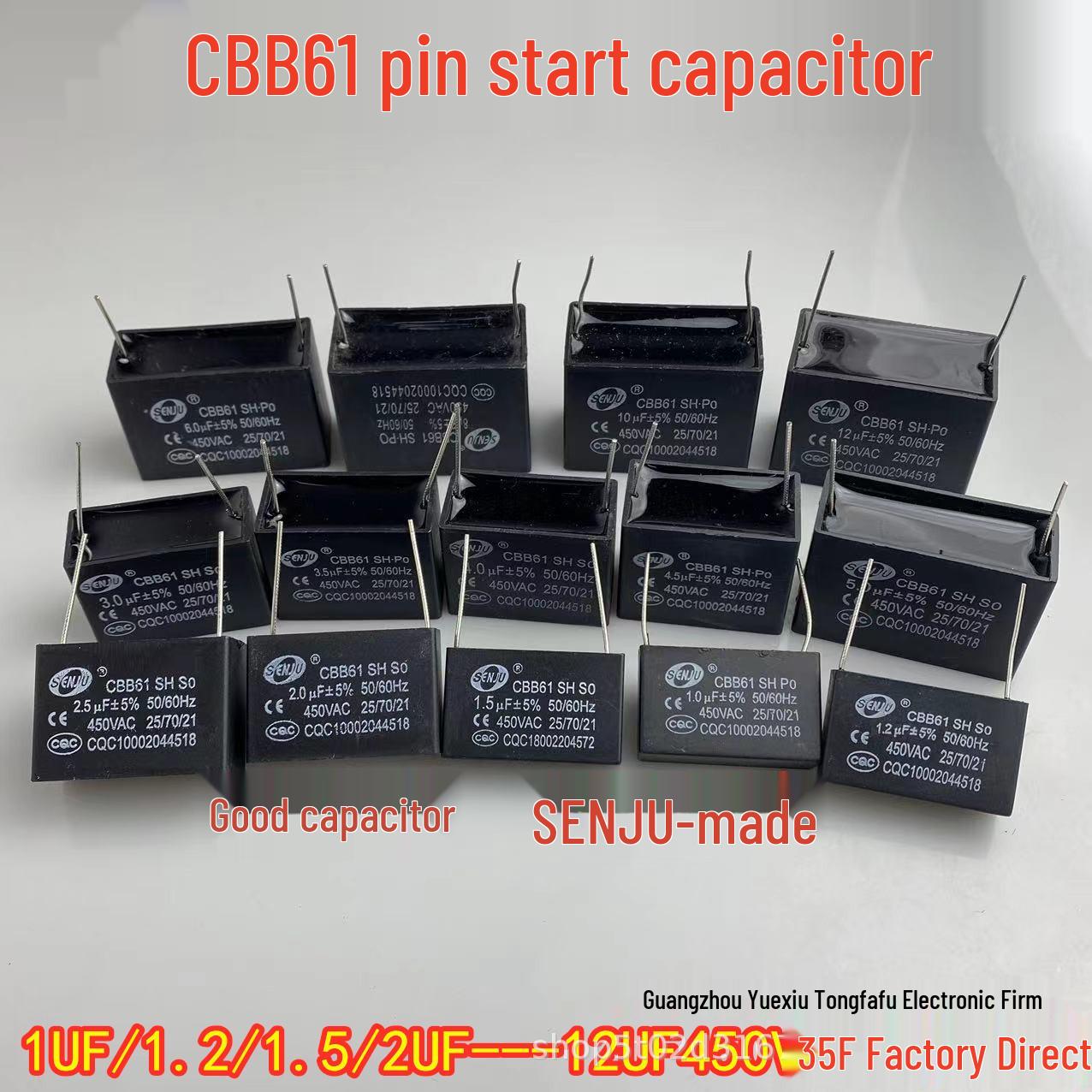 

Конденсатор для вентилятора CBB61 з вивідними клемами 450В, від 1 мкФ до 12 мкФ 3.5UF