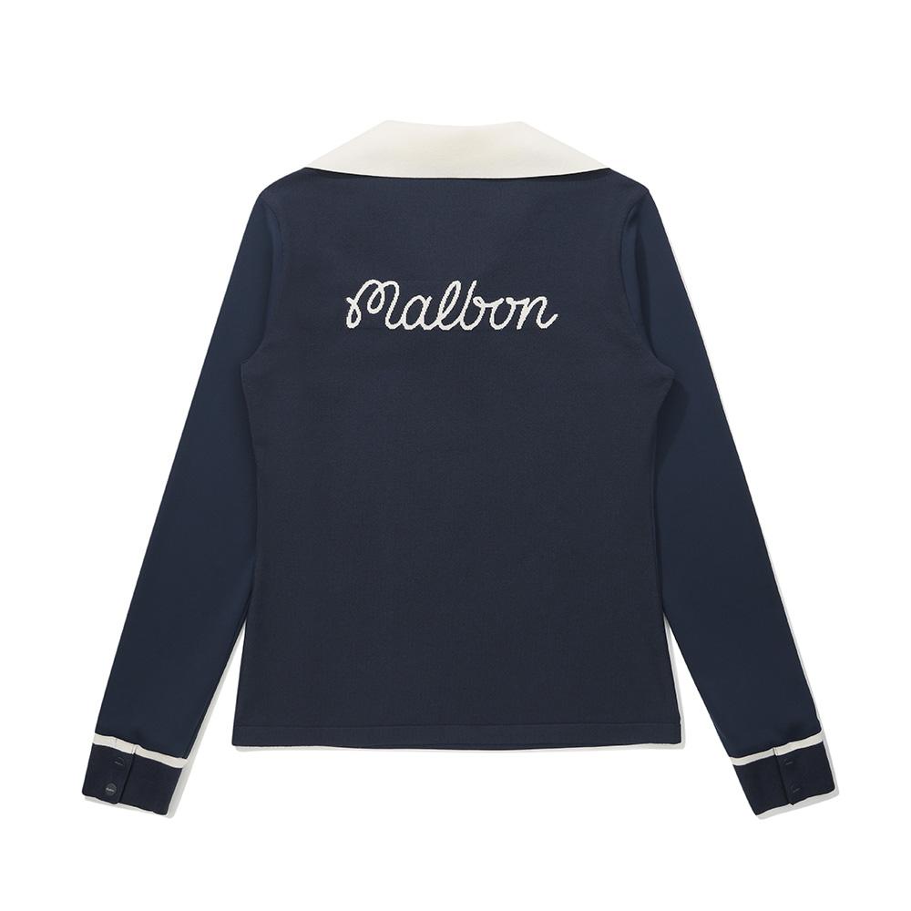 MALBON GOLF Knit Hybrid Polo Shirt Navy (Woman)