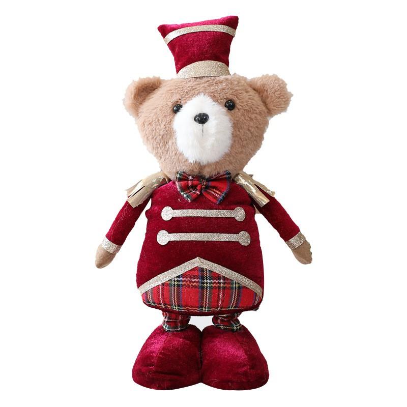 Plush Christmas Bear Ornament Decorative Figurine Holiday Display Window Party Decoration