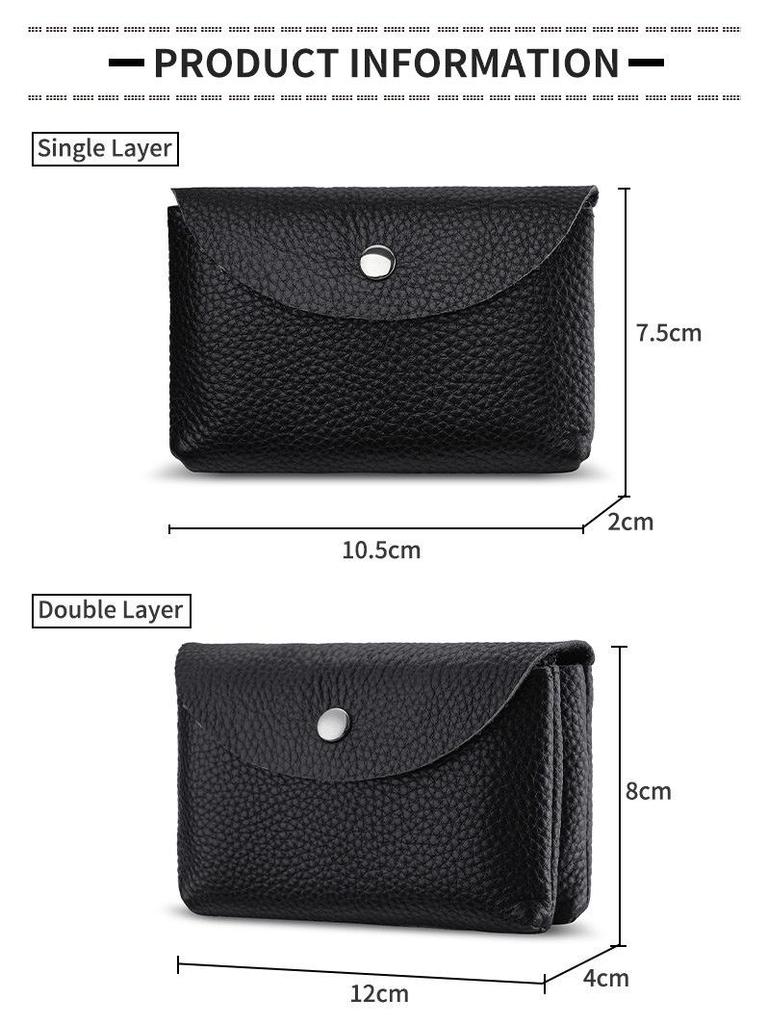 Women's Small Genuine Leather Coin Purse - Top Layer Cowhide Litchi Grain Cover Wallet